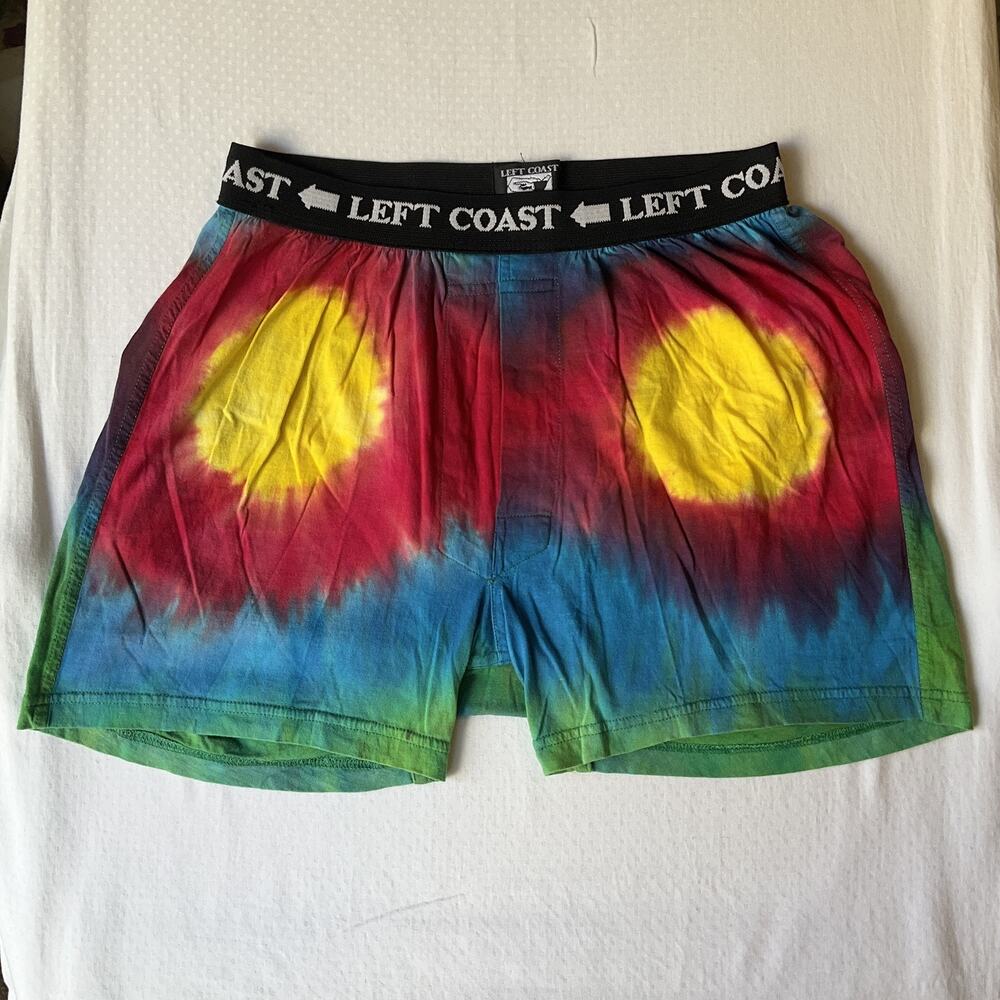 Left Coast Men Shorts Boxer MEDIUM Multicolor Tie Dye Casual 4.5" Inseam